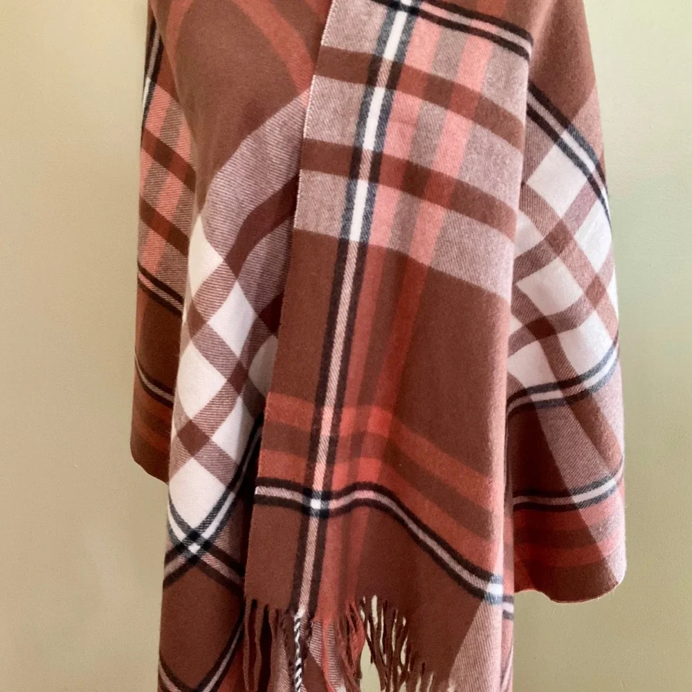 Brown Plaid Fringe Wrap Shawl‎ Scarf Terracotta Oversized Blanket Scarf One Size